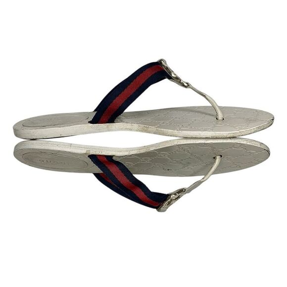 Gucci GG Web Stripe Thong Sandals EU 38.5 US 8.5 White Flip Flop Slide Flat Heel - Picture 7 of 12